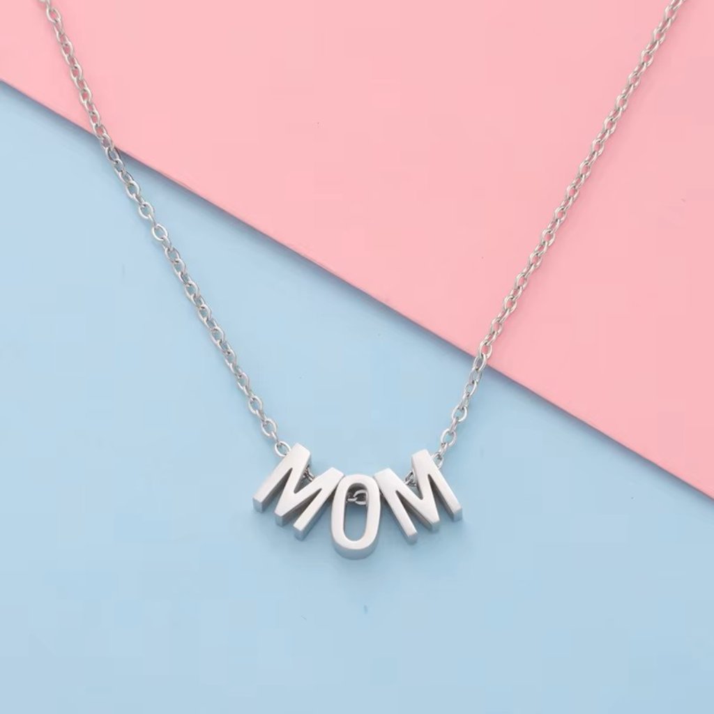 Silver Mom Letter Necklace Pendant Minimalist Jewelry Mothers Day Gift For Mom